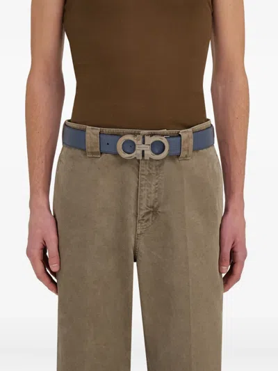 Ferragamo Reversible Leather Belt In Gray