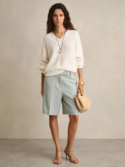 Reiss Blue Tailored Bermuda Shorts With Linen
