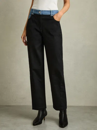 Reiss Black Petite Colour-block Straight-leg Jeans