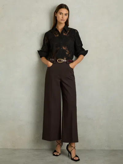 Reiss Chocolate Brown Twill Culotte Trousers