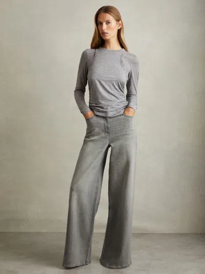 Reiss Washed Grey Crete Wide Leg Flared Jeans
