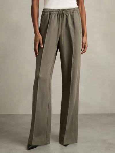 Reiss Khaki Sunnie Wide-leg Drawstring Trousers