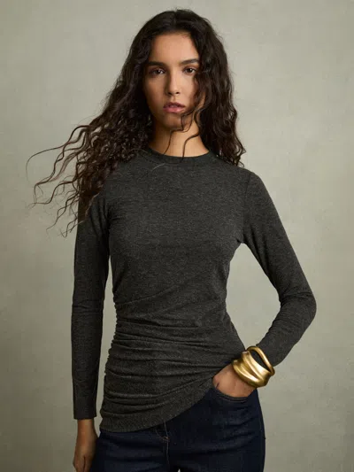 Reiss Charcoal Asymmetric Ruched Top With Wool In Black