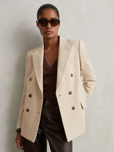 Reiss Neutral Check Bella Double Breasted Check Blazer With Wool