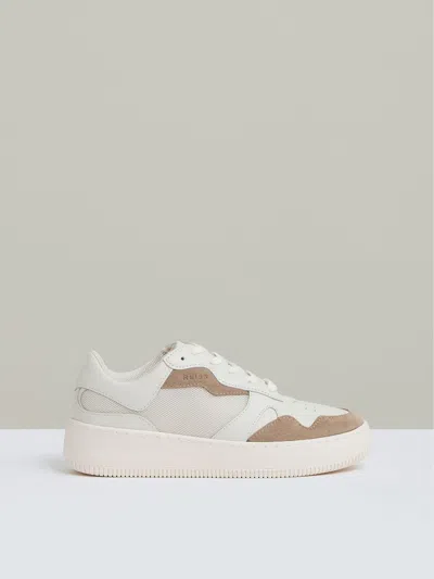 Reiss Taupe Leather And Mesh Platform Trainers