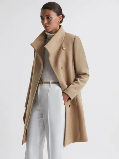 Reiss Camel Wool Blend Mid-length Coat