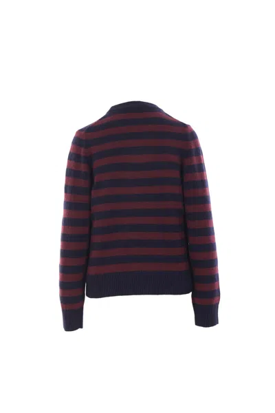 Ganni Graphic Wool Mix Poodle Stripe Crewneck Knitwear Multicolor In Multi