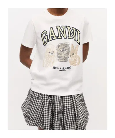 Ganni Animals White T-shirt