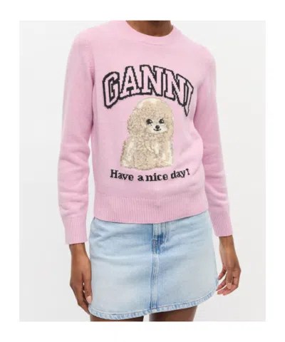Ganni Poodle Pink Crewneck Jumper In Pink