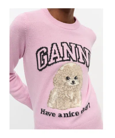 Ganni Poodle Pink Crewneck Jumper In Pink