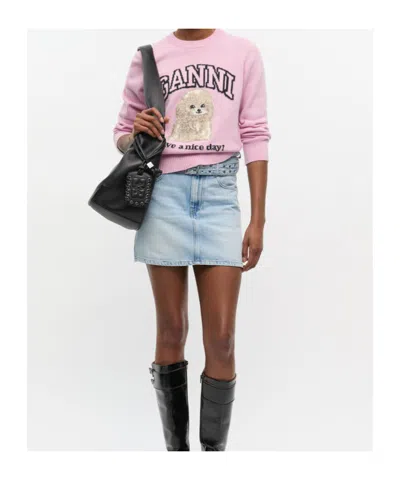 Ganni Poodle Pink Crewneck Jumper In Pink