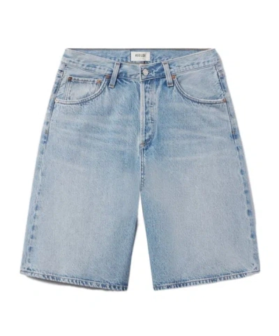 Agolde Urban Baggy Denim Shorts With Belt Loops In Blue