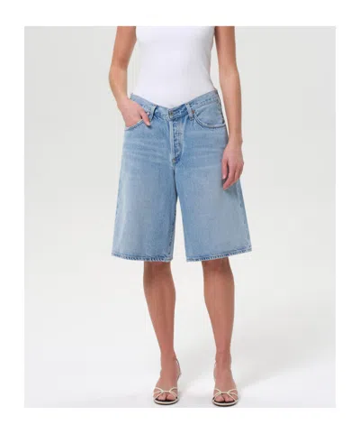 Agolde Urban Baggy Denim Shorts With Belt Loops In Blue