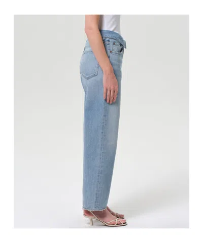 Agolde High Waist Frayed Hem Jeans In Blue
