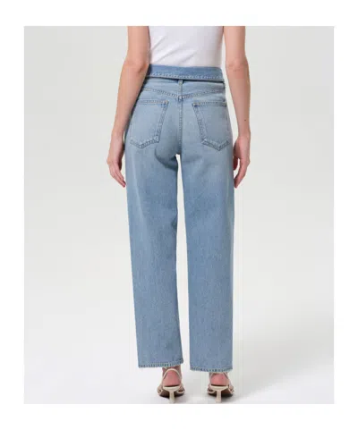 Agolde High Waist Frayed Hem Jeans In Blue