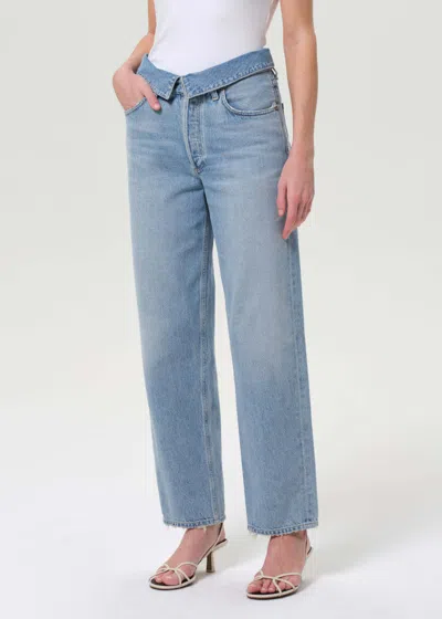 Agolde High Waist Frayed Hem Jeans In Blue
