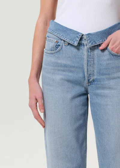 Agolde High Waist Frayed Hem Jeans In Blue