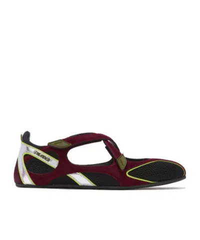 Attico Nomad Bordeaux Ballet Shoes With Criss-crossed Straps And Mesh Panels In Tech Fabric And Suede Woman In Burgundy
