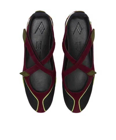 Attico Nomad Bordeaux Ballet Shoes With Criss-crossed Straps And Mesh Panels In Tech Fabric And Suede Woman In Burgundy