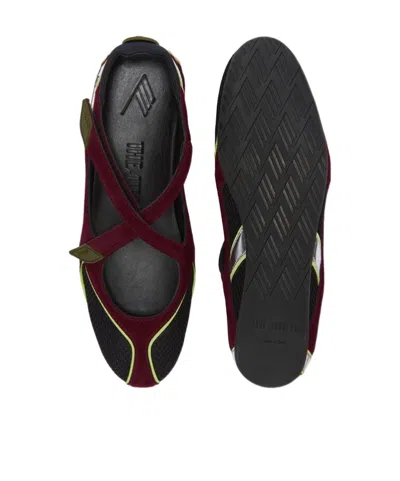 Attico Nomad Bordeaux Ballet Shoes With Criss-crossed Straps And Mesh Panels In Tech Fabric And Suede Woman In Burgundy