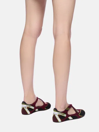Attico Nomad Bordeaux Ballet Shoes With Criss-crossed Straps And Mesh Panels In Tech Fabric And Suede Woman In Burgundy