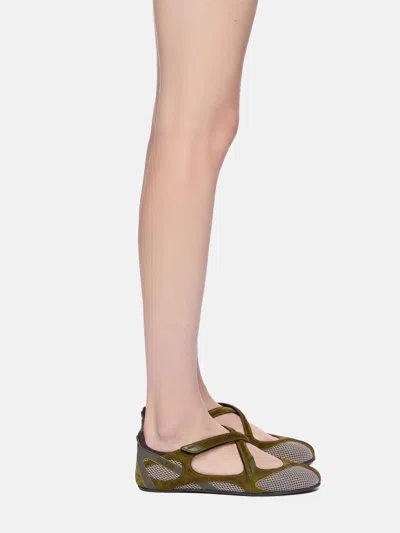 Attico Ballet Flats In Synthetic Fabric And Leather In Green