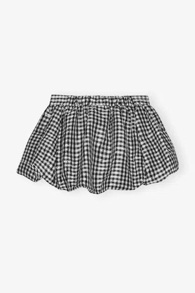 Ganni Skirt With Balloon Effect And Gingham Pattern In Multi