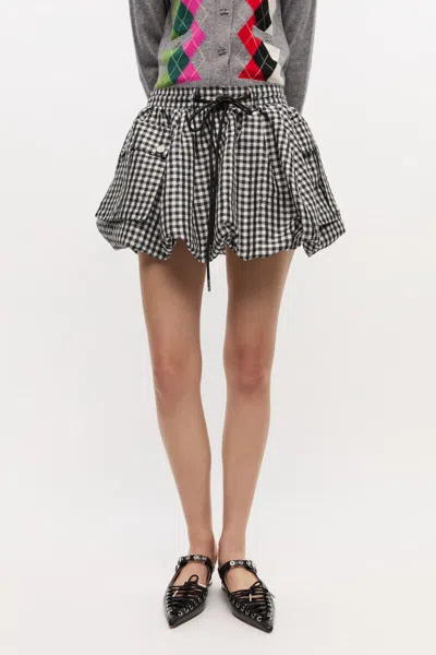 Ganni Skirt With Balloon Effect And Gingham Pattern In Multi