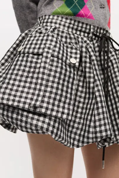 Ganni Skirt With Balloon Effect And Gingham Pattern In Multi