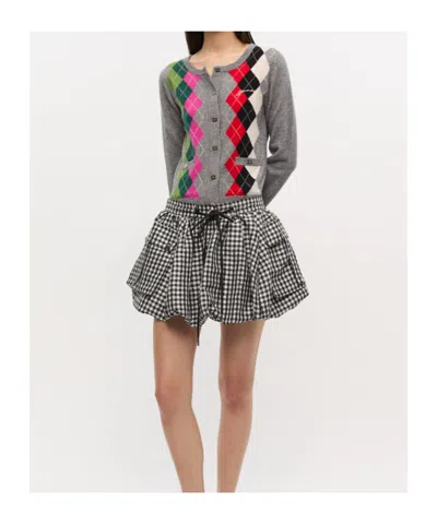Ganni Skirt With Balloon Effect And Gingham Pattern In Multi