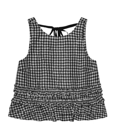 Ganni Crinkled Taffeta Check Open Back Frill Top