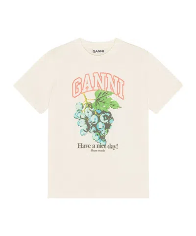 Ganni Off-white Basic Cotton Jersey Grapes Relaxed T-shirt