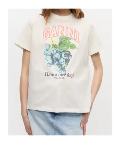 Ganni Off-white Basic Cotton Jersey Grapes Relaxed T-shirt