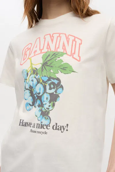 Ganni Off-white Basic Cotton Jersey Grapes Relaxed T-shirt