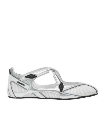 Attico Cross Strap Mesh Ballet Flats Round Toe