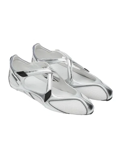 Attico Cross Strap Mesh Ballet Flats Round Toe