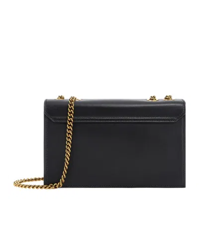 Roberto Cavalli Black Leather Shoulder Bag With Gold Emblem In Purple