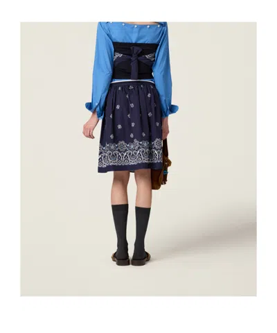 Miu Miu Floral Bordered Gathered Skirt In Blue