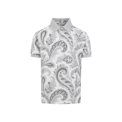 Etro Paisley Print Cotton Polo Shirt In White