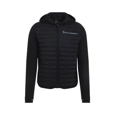 Moncler Striped Detailing Cotton Blend Hooded Jacket In Black