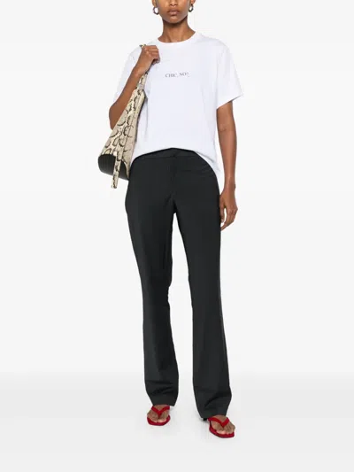 Victoria Beckham White Crewneck T-shirt With Slogan Print On The Front In Cotton Woman