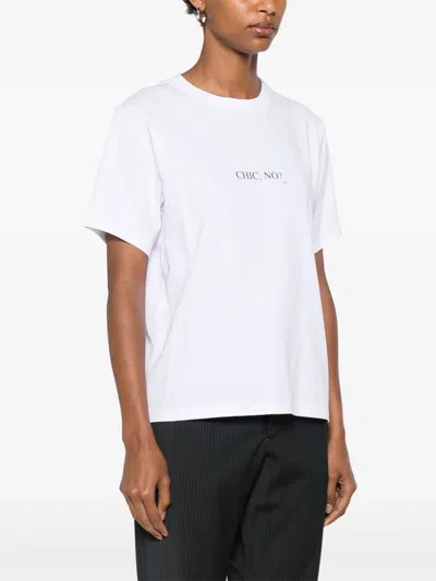 Victoria Beckham White Crewneck T-shirt With Slogan Print On The Front In Cotton Woman