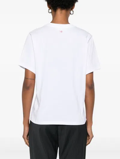 Victoria Beckham White Crewneck T-shirt With Slogan Print On The Front In Cotton Woman