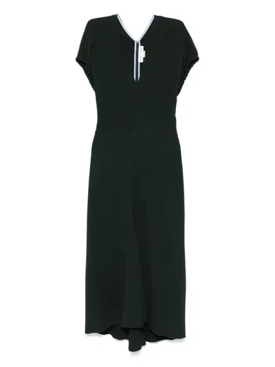 Victoria Beckham Dark Green Midi Dress In Satin