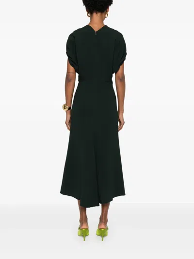 Victoria Beckham Dark Green Midi Dress In Satin