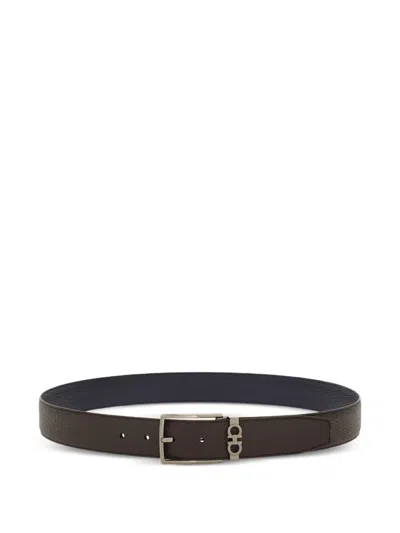 Ferragamo Grained Leather Gancini Motif Reversible Belt