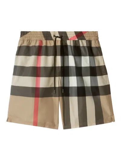 Burberry Check Swim Shorts In Beige