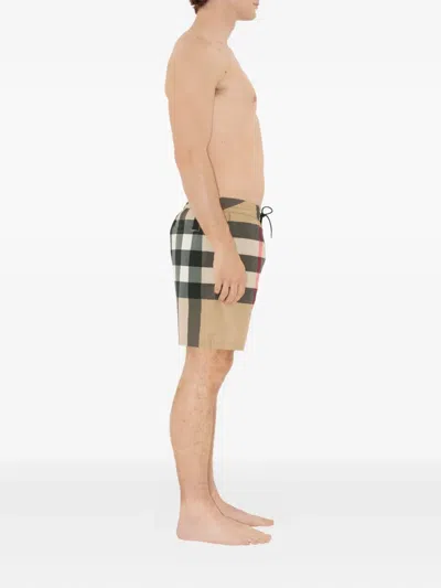 Burberry Check Swim Shorts In Beige