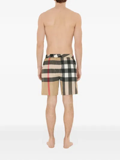 Burberry Check Swim Shorts In Beige