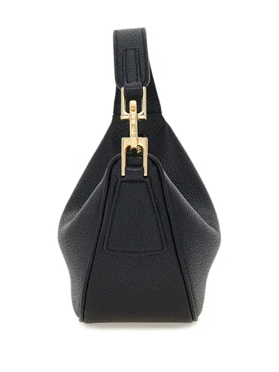 Ferragamo Black Handbag With Top Handle With Gancini And Embossed Logo Lettering On The Front In Grained Leath